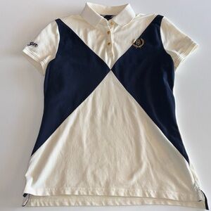 Tommy Hilfiger Polo Sport Preppy Vintage Navy and Cream Logo Shirt Medium